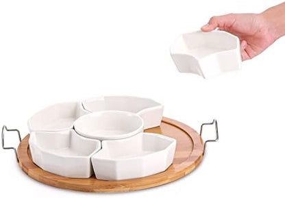 ZENFUN Chip and Dip Serving Set, 11'' Divided Serving Platters Tray