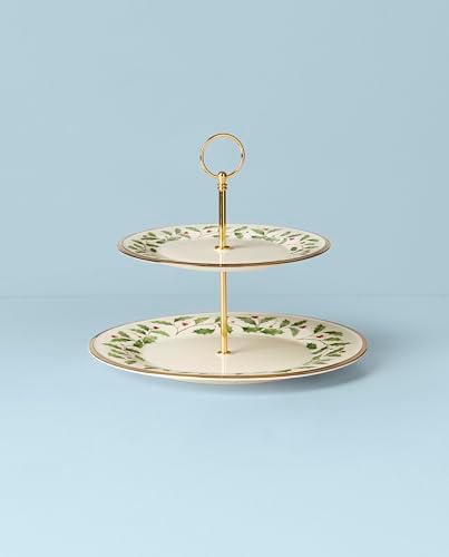 Lenox Holiday Porcelain 2-Tier Christmas Serving Tray
