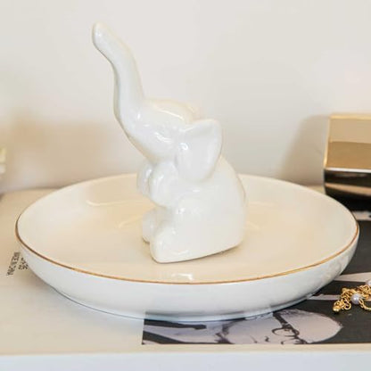 Elephant Ring Holder Dish, Ceramic Jewelry Tray Trinket Dish for