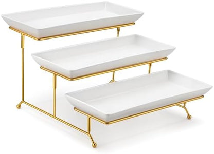 MALACASA 3 Tier Serving Trays for Party, 14 Inch Porcelain White Trays