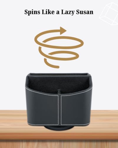LAMOTI Remote Control Holder, 360° Rotating PU Leather Desk Organizer