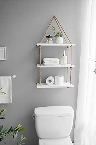 Mkono Hanging Shelves 3 Tier White Wood Wall Mount Floating Shelf with