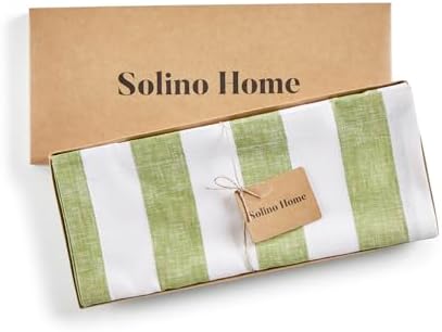 Solino Home 100% Pure Linen Table Runner, 14 x 108 in, Green, Cabana