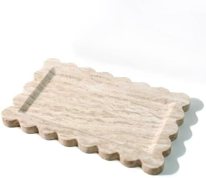 Natural 100% Marble Vanity Tray Luxury Scalloped Marble Storage