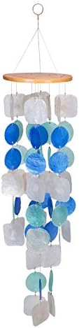 Beachcombers Capiz Sea Shell Decorative Blue and White Wind Chime
