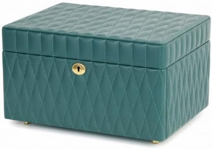 Genuine Leather Jewelry Box for Women, 3 Layer, Green