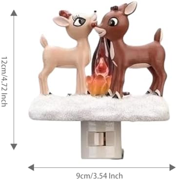 Reindeer Night Light with Flickering Flame – LED Faux Campfire Lamp