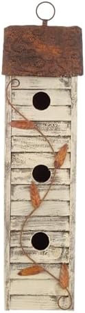 Glitzhome 18" H Hanging Birdhouse Washed White Distressed Solid Wood