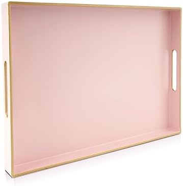 Gifturbo Pink Large Serving Tray with Handles,Rectangular Plastic