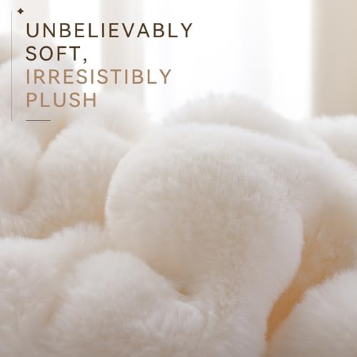 Smoofy Faux Rabbit Fur Throw for Couch - Cream White Bubble Blanket