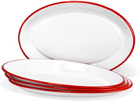 Red Co. Set of 4 Enamelware Metal Classic 13" Serving Oval Tray