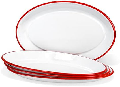 Red Co. Set of 4 Enamelware Metal Classic 13" Serving Oval Tray