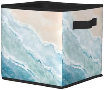 Fabric Storage Bins Closet Storage Bins - Coastal Beach Teal Ocean Art