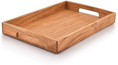 Samhita Acacia Wood Serving Tray with Handles,Wooden Tray, Snack Tray