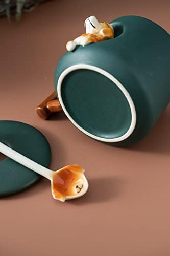 DIHOclub Ceramic Coffee Mug with Lid and Matching Spoon,Novelty 3D