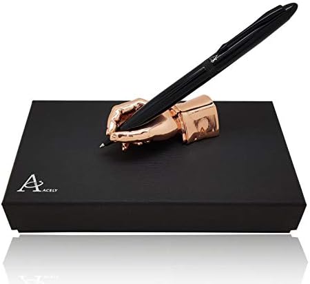 ACELY Executive Glossy Black Ball Point Pen with Hand Shape Pen Holder