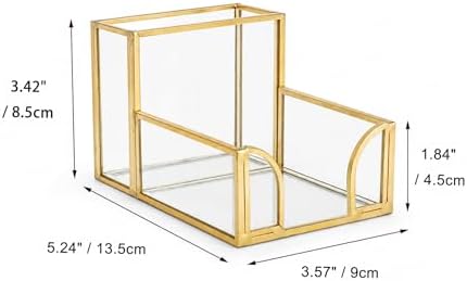 Feyarl Gold Glass Note Holder with Pen Pencil Cup 3x3 Inch Sticky