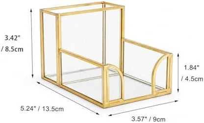 Feyarl Gold Glass Note Holder with Pen Pencil Cup 3x3 Inch Sticky