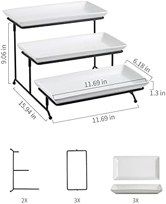 Gomakren 3 Tier Serving Trays Stand, 12 Inch White Rectangular