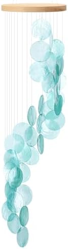 Wenqik Sea Glass Shell Wind Chimes for Outside Capiz Spiral, Blue