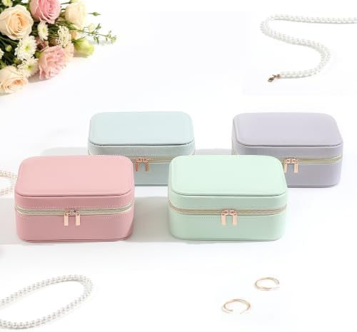 Genuine Leather Travel Jewelry Organizer Case with 6 Zipper Bags for