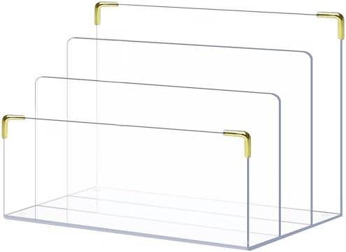 pbf Acrylic File Holder | Clear File Organizer for Desk w/ Gold