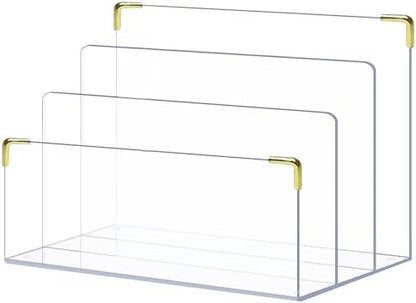 pbf Acrylic File Holder | Clear File Organizer for Desk w/ Gold