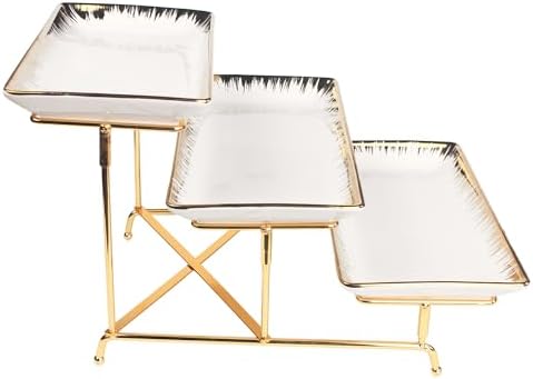 Three-Tier Ceramic Plate Rack - Foldable Gold Plate Rack with Three