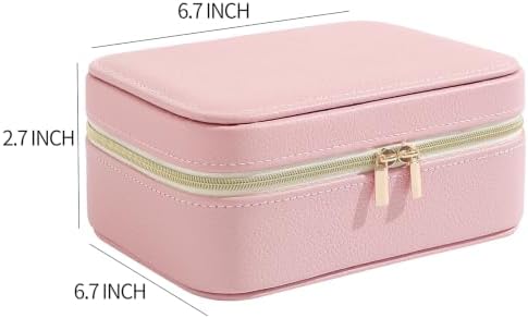 Genuine Leather Travel Jewelry Organizer Case with 6 Zipper Bags for