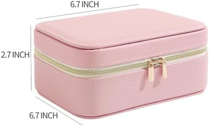 Genuine Leather Travel Jewelry Organizer Case with 6 Zipper Bags for