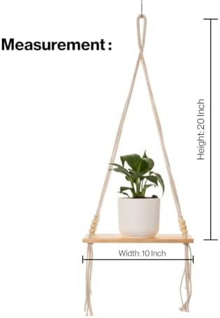AVOIRR Boho Hanging Wall Shelf – Minimalist Floating Plant Shelf with
