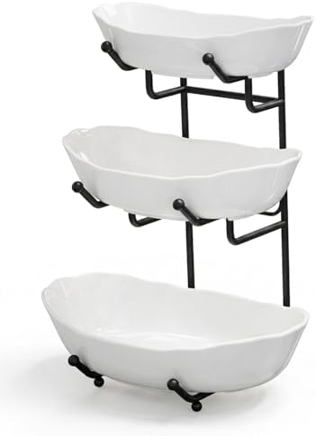 3 Tier Ceramic Fruit Bowl for Kitchen Counter, Fruit Basket with Stand