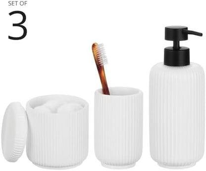 mDesign Fluted Resin 3-Piece Bathroom Vanity Countertop Accessories