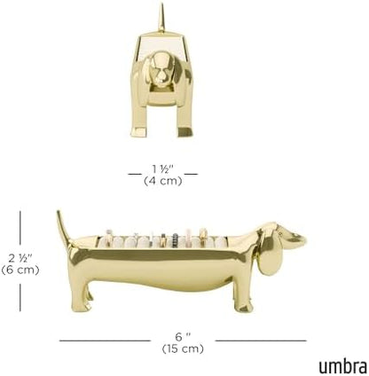 Umbra Dachsie Ring Holder, Weiner Dog Dachshund Jewelry Storage, Brass