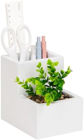 Mind Reader Ceramic Desktop Planter Pencil Cup, Desk Organizer with