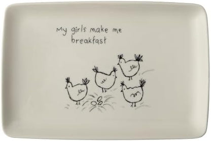 Creative Co-Op My Chickens Think I'm Amazing Rectangle White Stoneware