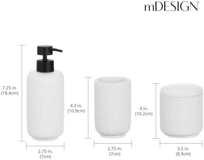 mDesign Fluted Resin 3-Piece Bathroom Vanity Countertop Accessories