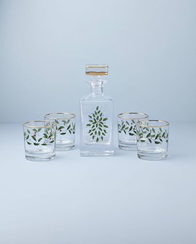 Lenox Holiday 5-Piece Whiskey Christmas Decanter and Glass Set