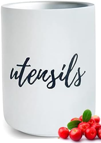 STYLED SETTINGS White Utensil Holder for Countertop, White & Silver
