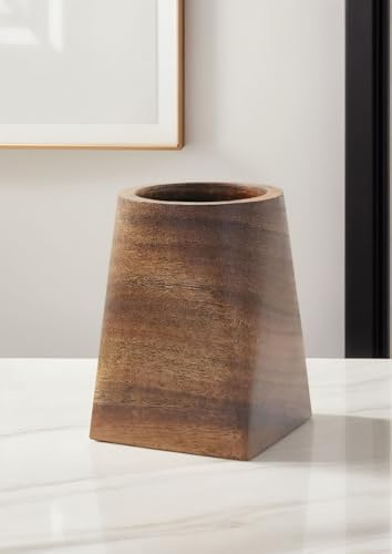 Wood Pen Holder for Desk, Black Walnut Pencil Cup Organizer Stand