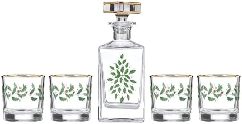 Lenox Holiday 5-Piece Whiskey Christmas Decanter and Glass Set