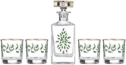 Lenox Holiday 5-Piece Whiskey Christmas Decanter and Glass Set