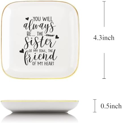 Soul Sisters Gifts,Sister Themed Ceramic Ring Holder Dish Jewelry Tray