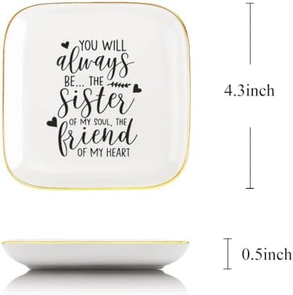 Soul Sisters Gifts,Sister Themed Ceramic Ring Holder Dish Jewelry Tray