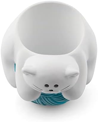 Chapman and Grand Relaxing Kitty Cat Pen Holder, White/Turquoise