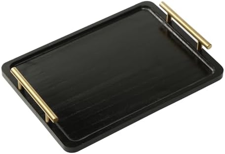 PEKER Wooden Serving Tray with Metal Handles, Black Decorative Coffee