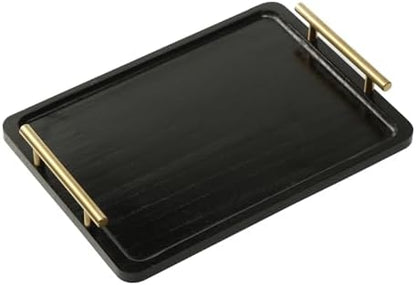 PEKER Wooden Serving Tray with Metal Handles, Black Decorative Coffee