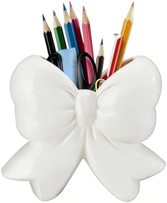 Bow Pen Holder for Desk, Coquette Ceramic Pencil Organizer Makeup