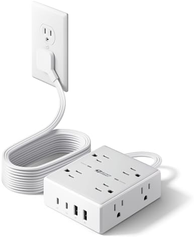 SUPERDANNY Extension Cord,Flat Plug Surge Protector Power Strip,10Ft