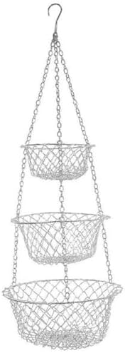 Tier Wire Hanging Fruit Basket, Silver Iron Wall Kitchen Organizer